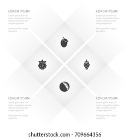 Icon Healthy Set Of Raspberry, Apple Tree, Tangerine And Other Vector Objects. Also Includes Bramble, Tangerine, Orange Elements.