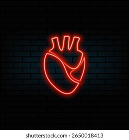 icon, Heart anatomy symbol. neon style. Design element for healthcare, cardiology world day.