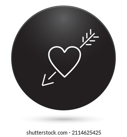 Icon heart arrow, black circle button, vector illustration.