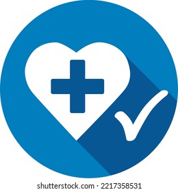 Icono de un corazón con una cruz y una marca de verificación en círculo azul