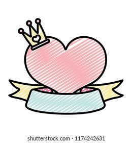 icon heart design with crown accessory and ribbon