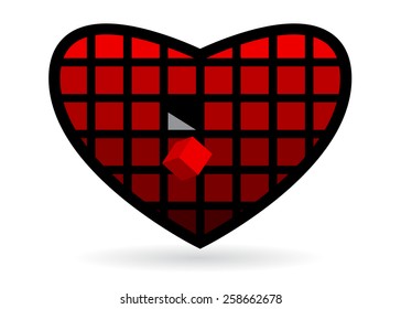 icon. Heart with a geometrical pattern and the falling cube