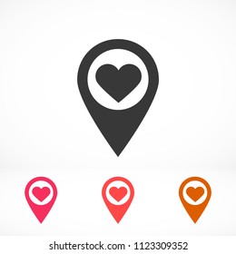 icon with heart in gps navigation style