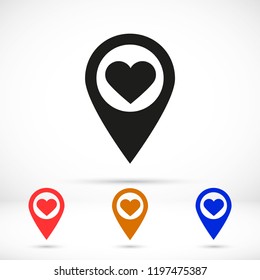 icon with heart in gps navigation style