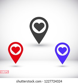 icon with heart in gps navigation style