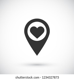 icon with heart in gps navigation style