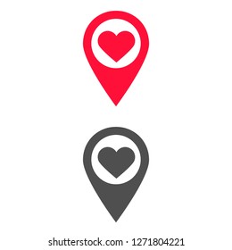icon with heart in gps navigation style