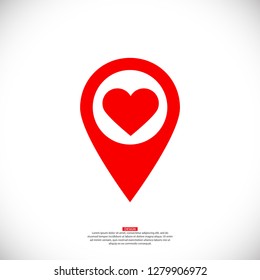 icon with heart in gps navigation style