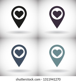 icon with heart in gps navigation style