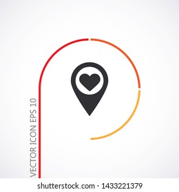 icon with heart in gps navigation style .  