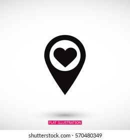 icon with heart in gps navigation style