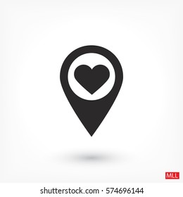 icon with heart in gps navigation style