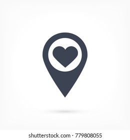 icon with heart in gps navigation style