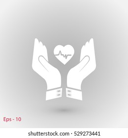 icon of heart in hand, Vector EPS 10 illustration style