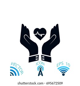 icon of heart in hand, 

Vector EPS 10 illustration style