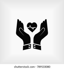 icon of heart in hand, Vector EPS 10 illustration style