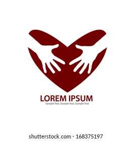 Icon heart and hands isolated on white background with space for text. Vector EPS 10 illustration.