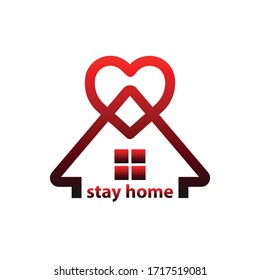 Icon of a heart and with a house in a red-black gradient. Stay home concept. Vector