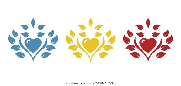 icon heart in, leaves, love, on a white background, vector illustration