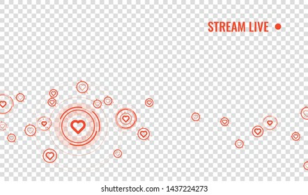 Icon heart or like. Design Elements for web, social media, marketing, smm, overlay on video content. Abstract isolated on transparent white  background.
