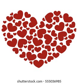 icon heart made of red hearts on a white background. pattern for decoration or congratulations for a wedding or Valentine's day. cute vector illustration