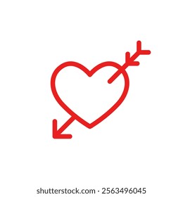 Icon of a Heart pierced by Cupid's Arrow. Editable Red vector graphic stroke line.