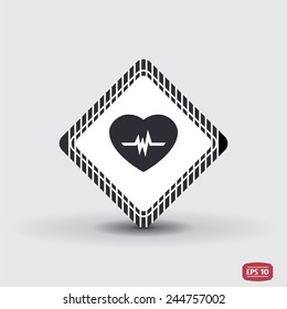 Icon heart with pulse. Flat design style. Made vector illustration