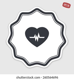 Icon heart with pulse. Flat design style. Made vector illustration. Emblem or label with shadow.