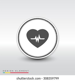 Icon heart with pulse. Flat design style. Made vector illustration. Emblem or label with shadow.