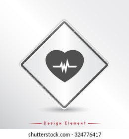 Icon heart with pulse. Flat design style. Made vector illustration. Emblem or label with shadow.