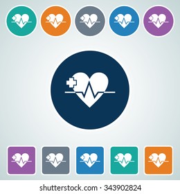 Icon of Heart & pulse in Multi Color Circle & Square Shape. Eps-10.