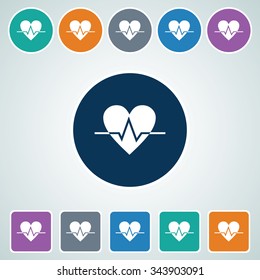 Icon of Heart & pulse in Multi Color Circle & Square Shape. Eps-10.