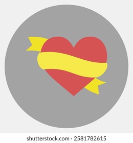 Icon heart and ribbon. Traditional tattoo elements. Icon in color mate style.