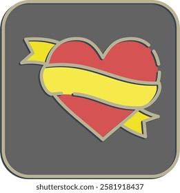 Icon heart and ribbon. Traditional tattoo elements. Icon in embossed style.