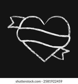 Icon heart and ribbon. Traditional tattoo elements. Icon in chalk style.