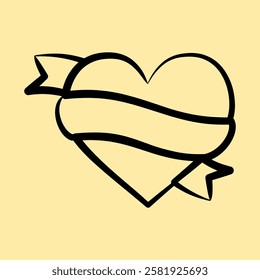 Icon heart and ribbon. Traditional tattoo elements. Icon in hand drawn style.