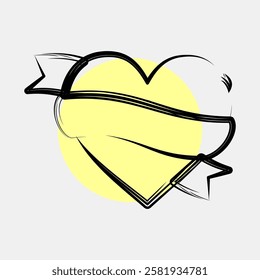 Icon heart and ribbon. Traditional tattoo elements. Icon in color spot style.