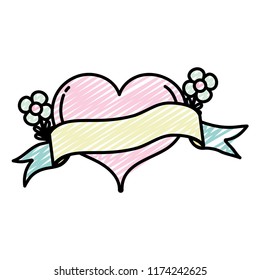 icon heart shape with flowers and ribbon style