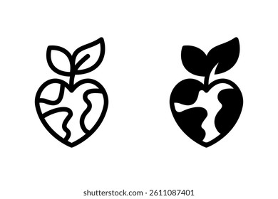 icon of a heart shaped Earth with a sprout growing. Symbolizes environmental protection, love for nature, and sustainable living. Perfect for eco friendly projects, green initiatives, and Earth Day 