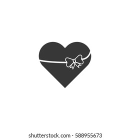 Icon of heart shaped gift box with ribbon and bow