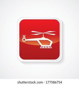 Icon of helicopter on Red Glossy Button. Eps-10.