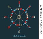 Icon helm  Sea vector .Nautical anchor steering marine animals isolated  background.  Crabs fish octopi.  Elements  for cards, illustration, poster and web design