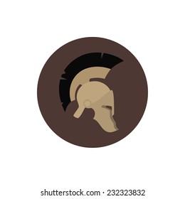Icon helmet, antiques Roman or Greek helmet for head protection soldiers with a crest of feathers or horsehair with slits for the eyes and mouth, vector illustration
