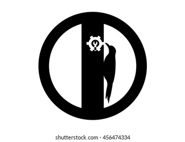 icon help. Black circle , the bird on the tree and sign tool