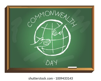 Icon helping hands on chalkboard. Help icon. Commonwealth Day. Hand drawn vector illustration