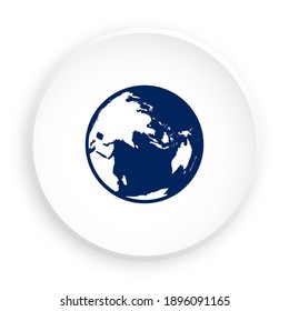 Icono del hemisferio del mundo con continentes y continentes. Botón para aplicaciones móviles o web en estilo neomorfista. Vector
