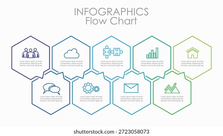 Icon Hexagon Infografik für Prozessvisualisierung, Business-Präsentation mit modernem, buntem Design. Vektorgrafik.