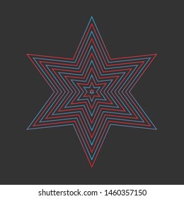 Icon hexagonal star abstract outline color red and blue background dark gray
