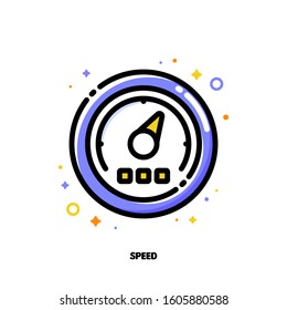 Icon of high speed performance with speedometer for time management or work efficiency concept. Flat filled outline style. Pixel perfect 64x64. Editable stroke