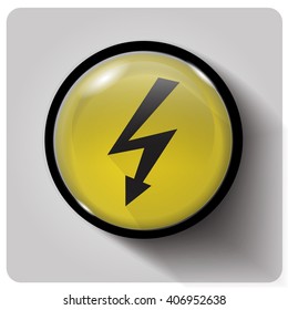 icon high voltage, High Voltage button, black lightning on a yellow background, 
Attention icon, warning icon
